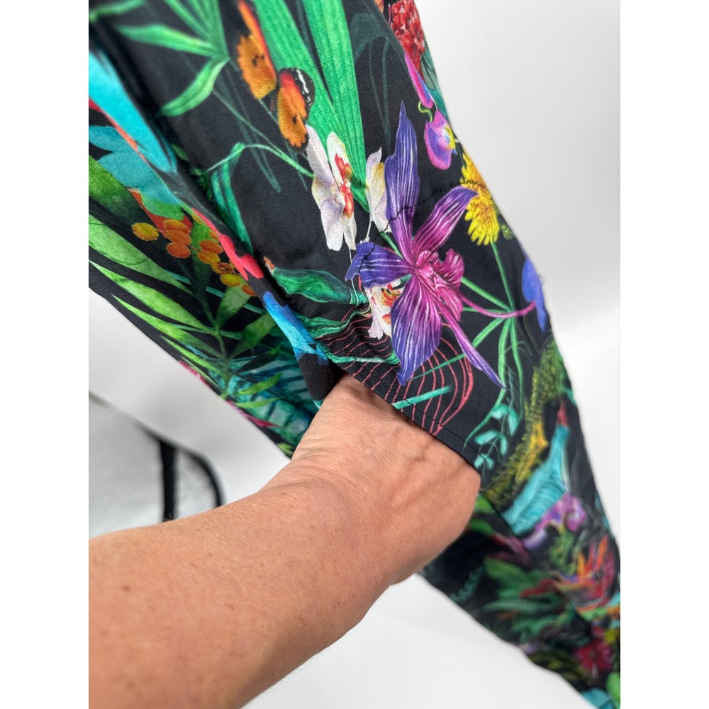 Tropical Floral Wide Leg Jumpsuit Women Black V-Neck Sleeveless Boho XL - Picture 4 of 12